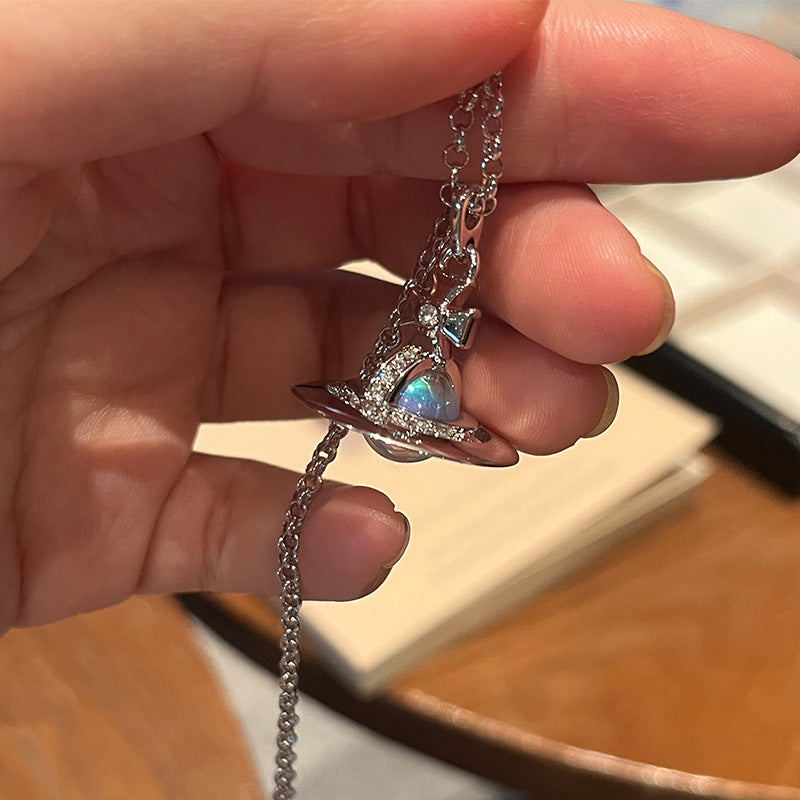 Queen Mother of the West Aurora Aviator Necklace Medium Laser Illusion Three-dimensional Saturn Pendant New Necklace