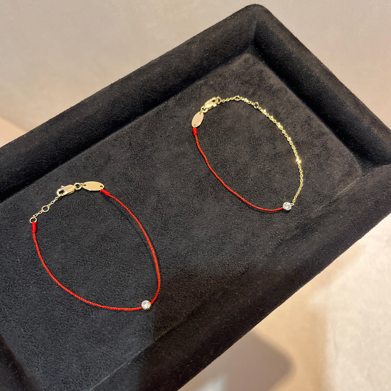 Full of diamond small red rope bracelet 925 silver lucky red rope chain female natal year stacked gold braided bracelet gift