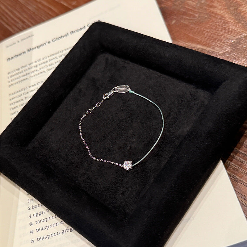 Spring and summer explosive light green five-pointed star bracelet 925 silver extremely thin half rope half chain colored rope base stacked bracelet