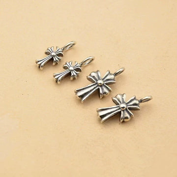 Trendy retro old small cross 925 silver thai silver accessories flower bracelet DIY beads loose beads beads round beads