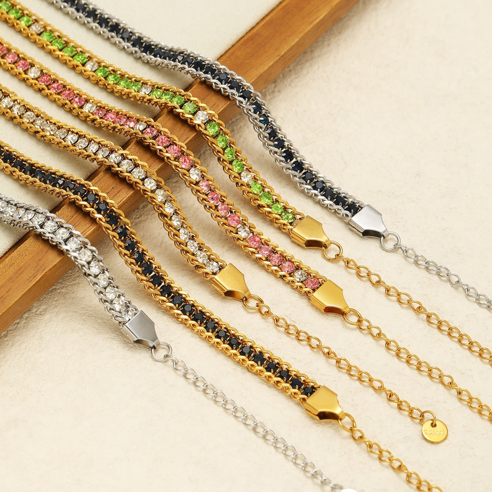 European and American single-sided zircon bracelet diamond chain pearl chain high-end bracelet jewelry cross-border 17 + 5cm/10 + 15cm