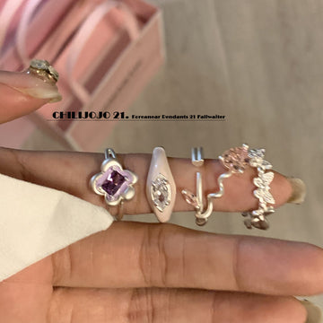 Japan and South Korea personalized colored diamond flower butterfly zircon ring women's niche design light luxury exquisite high-end open ring