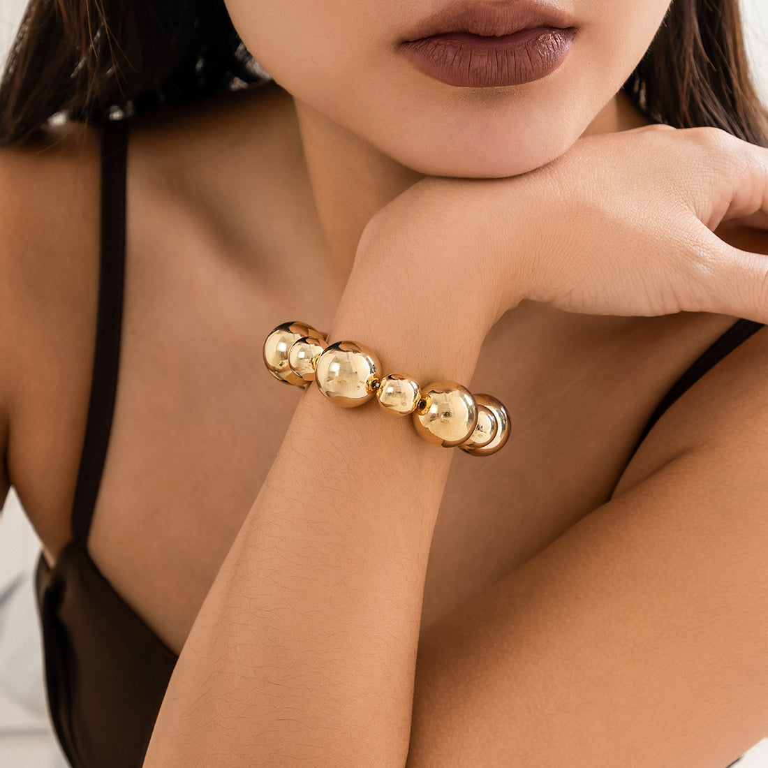 European and American  jewelry exaggerated punk contrasting color round bead bracelet women's personality geometric CCB beaded jewelry bracelet