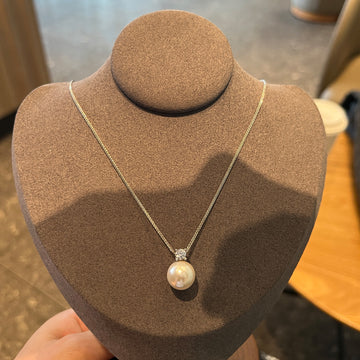 Live popular princess pearl necklace 10mm Austria pearl sterling silver s925 Chopin chain Australian white flat pendant