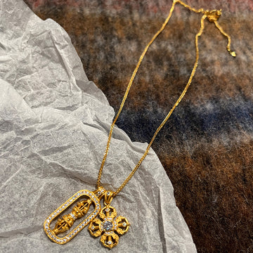 Gold flat ancient method heavy industry vajra necklace silver gold-plated cross point diamond rotatable pendant live broadcast hit