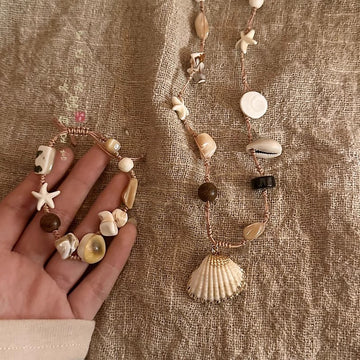 Handmade~ Imitation natural stone shell necklace women's spring and summer seaside vacation style collarbone chain Bohemian style accessories