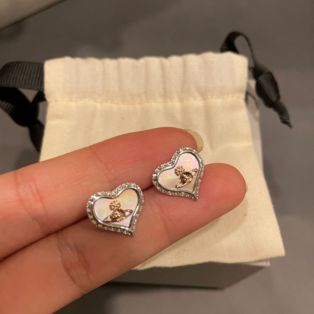 Queen Mother West's natural pink shell heart earrings, gold and silver, popular girl's heart, European and American style