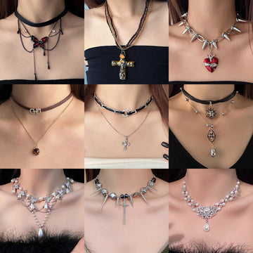 2025 popular punk y2k dark wind necklace female ins niche design high sense goth collarbone chain tide
