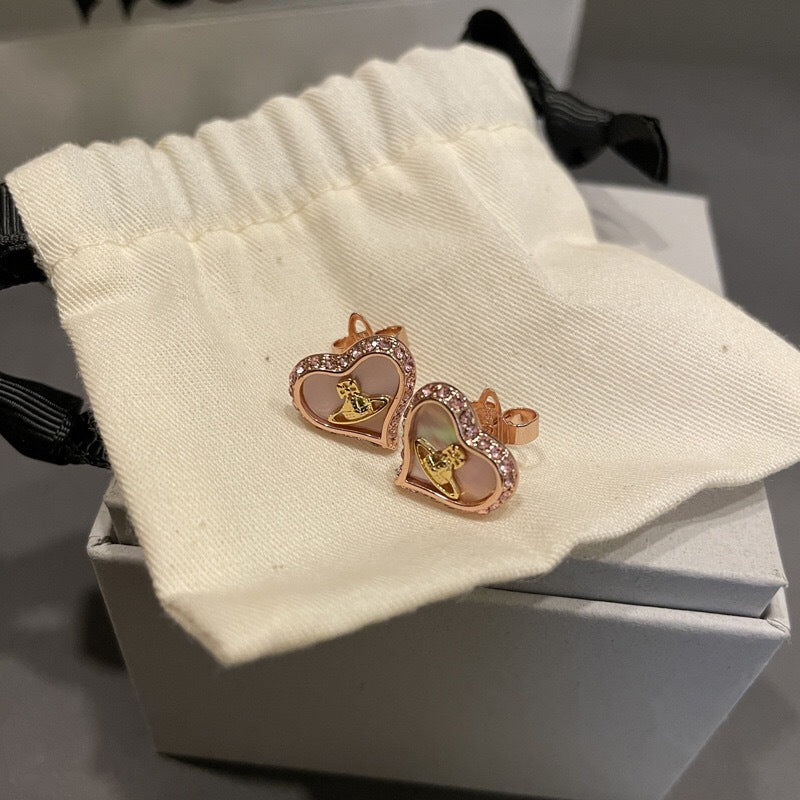 Queen Mother West's natural pink shell heart earrings, gold and silver, popular girl's heart, European and American style
