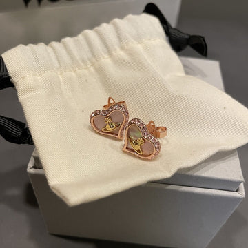 Queen Mother West's natural pink shell heart earrings, gold and silver, popular girl's heart, European and American style