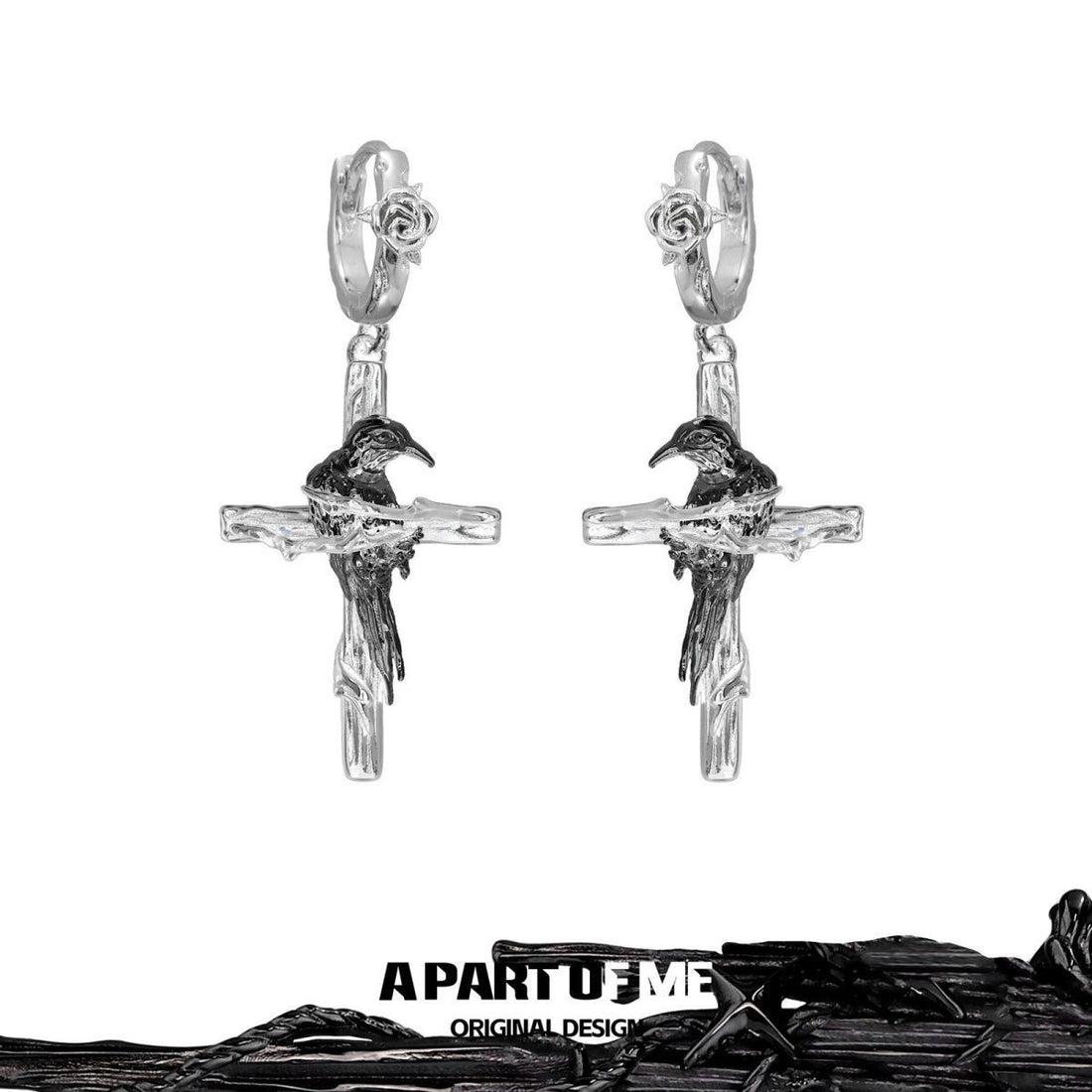 Raven series cross earrings niche dark ear punk sweet cool original Spice Girl earrings