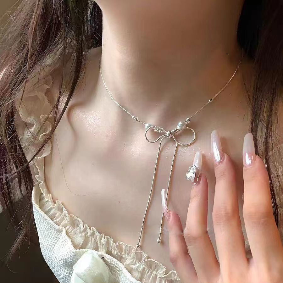 Korean temperament super fairy love butterfly beaded necklace niche fashion sweet versatile Internet celebrity with the same high-end neck chain