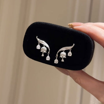 Heavy Industry Brushed Lily of the Valley Water Drop Zircon Earrings Women's Light Luxury High Sense Personality Fashion Versatile Earrings Earrings