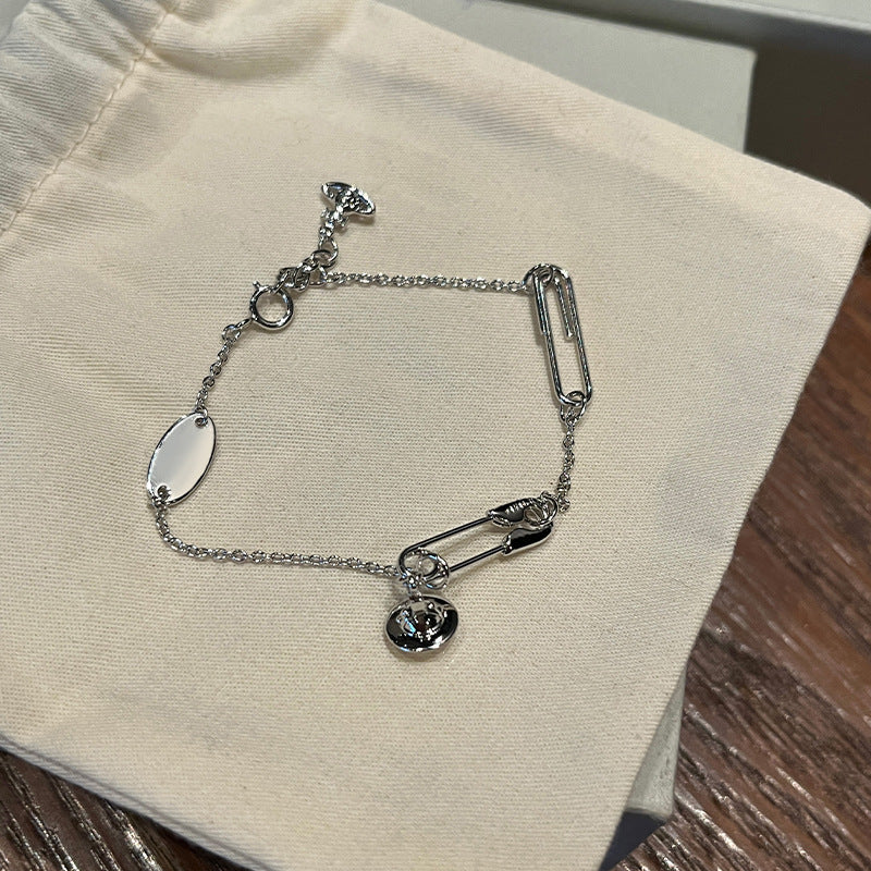 High version of the Queen Mother of the West pin three-dimensional Saturn bracelet minimalist commuter style silver chain glossy paper clip planet bracelet