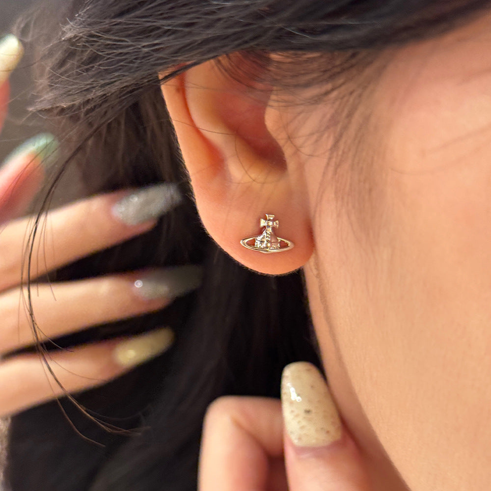 Queen Mother of the West, Lori Lai, Saturn stud earrings, mini relief planet earrings, simple daily earrings, commuter women