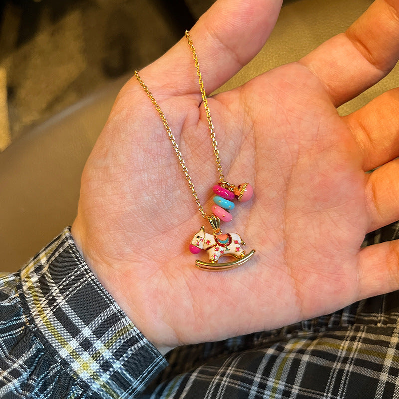 The live broadcast hit burnt blue enamel color Trojan horse necklace dopamine ring girl's heart pendant gold flat replacement