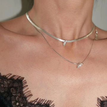 South Korea SOUH sterling silver gemstone necklace nana with the same ultra-fine snake bone chain spring and summer high-end design sense is niche