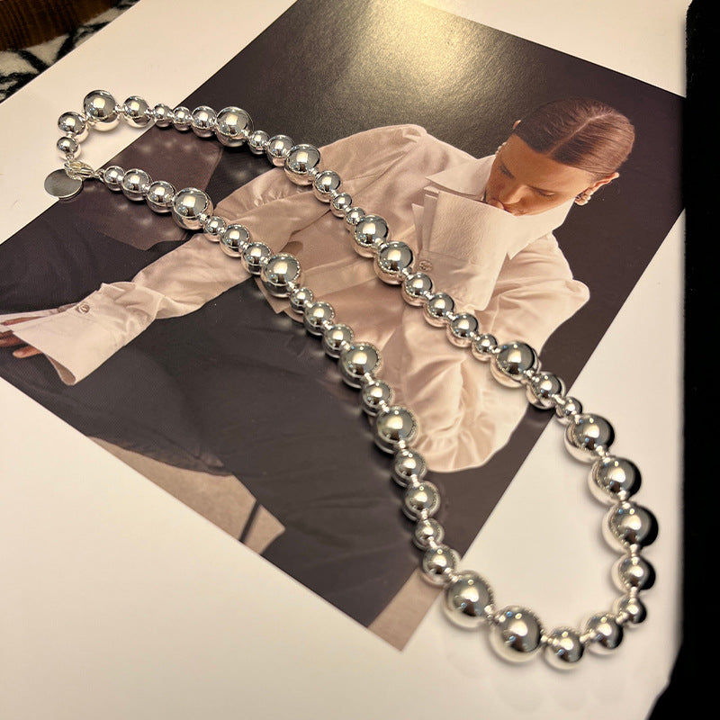 Minimalist Danish Lie beaded gold and silver irregular bead necklace design sense fashionable clavicle chain ins