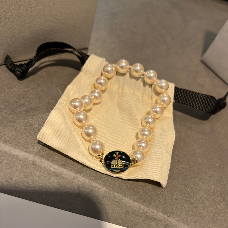 Queen Mother of the West, black enamel buckle, pearl bracelet, magnetic buckle, enamel bracelet, sweet cool wind pearl magnetic hand ornament