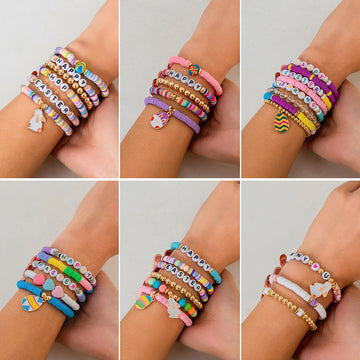 Easter Color Love Rabbit Bracelet Ornament Soft Pottery Letter Easter Bracelet Set