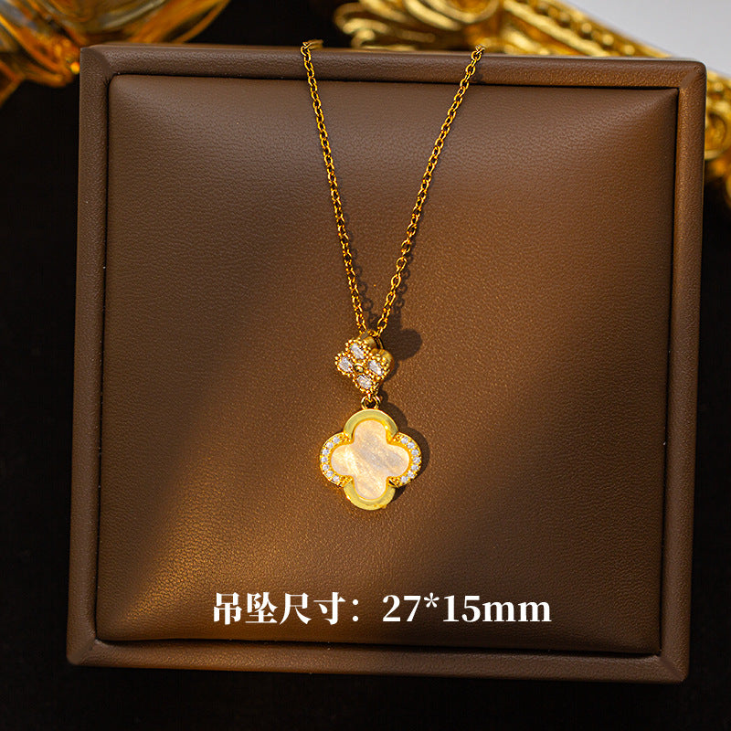 four-leaf clover necklace women's titanium steel real gold electroplating Internet celebrity high-end flower exquisite sweater chain decoration