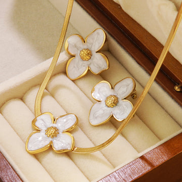 r hot sale shein color dripping egg flower stainless steel jewelry set dopamine flower earrings necklace