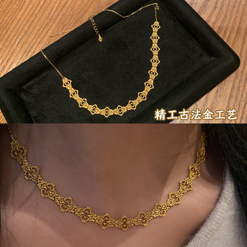 New Chinese ancient method hollow floating cloud necklace, silver gold-plated Seiko matte Ruyi stitching clavicle chain gold flat replacement