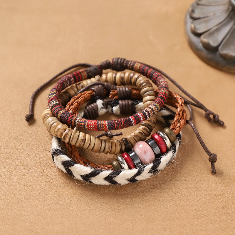 Handmade bohemian exotic bracelet retro ethnic style men's and women's woven multi-layer stacked bracelet niche hand rope