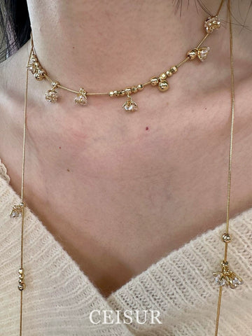 [Blooming lily of the valley] flower rhinestone, crushed ice, ice steel beads, necklace, niche design, long style, a variety of ways to wear a necklace