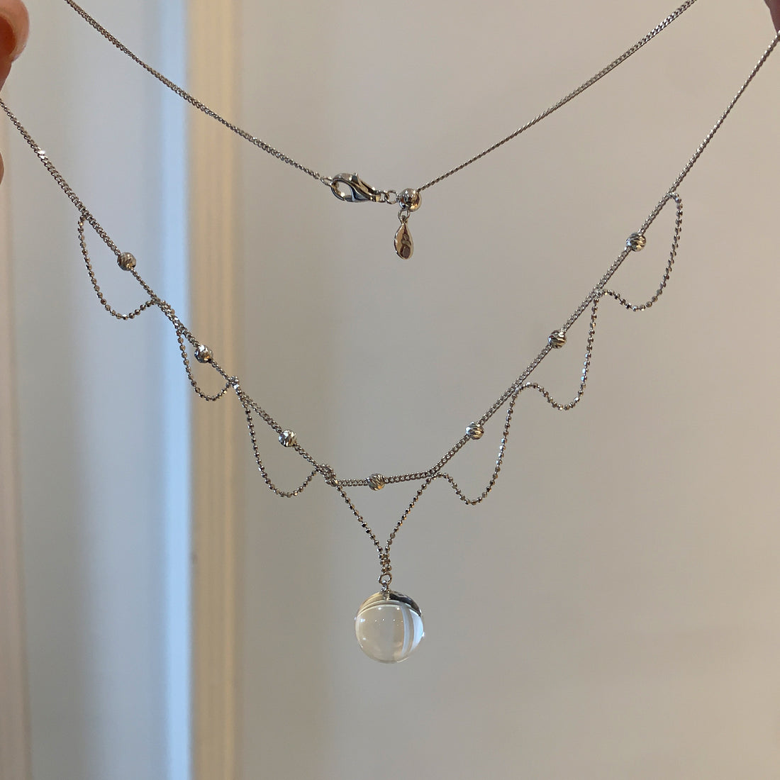 Live broadcast explosive 925 silver lace white crystal necklace lace tassel collarbone chain French court style necklace