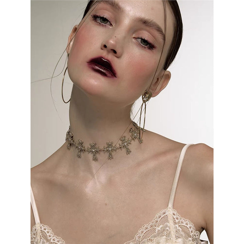 RORY collar collarbone chain flash cross choker metal short neck strap