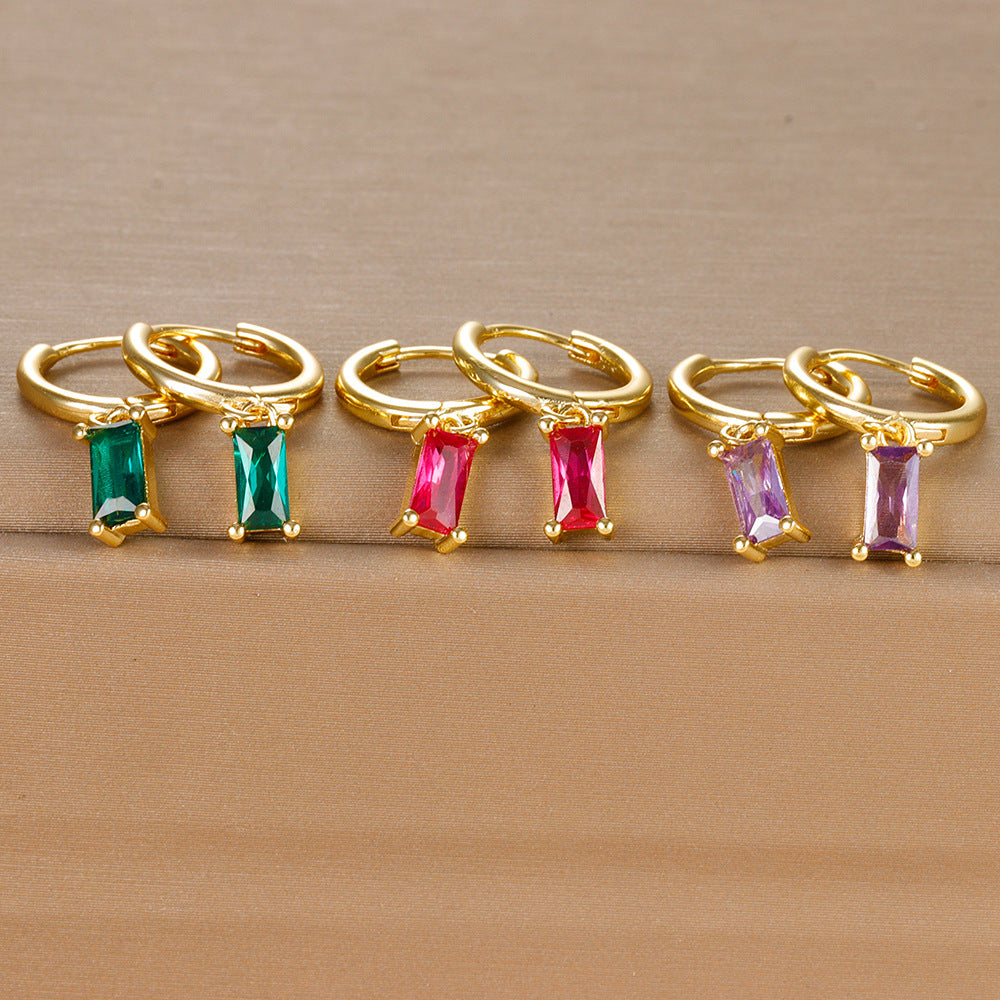 European and American foreign trade cross-border minimalist S925 silver needle INS geometric rectangular zircon versatile ear buckle earrings stud earrings female