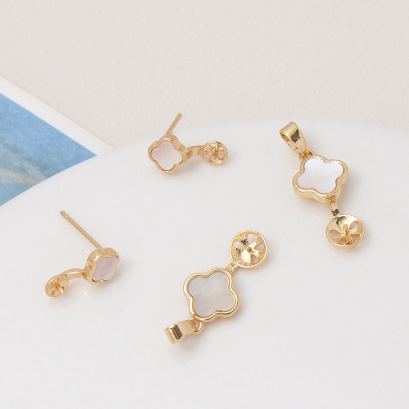 Color retention bag gold natural fritillary key bag four-leaf flower pendant DIY jewelry bracelet necklace earrings accessories