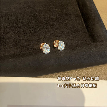 The live broadcast hit 925 silver oval diamond stud earrings, one carat small pigeon egg, single diamond earrings, minimalist style