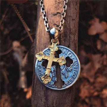 pendant necklace male trendy hip-hop split two-color cross necklace sweater chain male