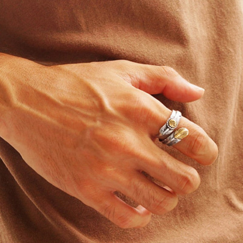 Niche design vintage Internet celebrity single ring trendy men's opening feather silver ring female adjustable hip-hop personality silver jewelry