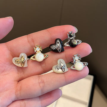 The Queen Mother of the West asymmetrical love Saturn stud earrings natural white shellfish jelly planet AB earrings