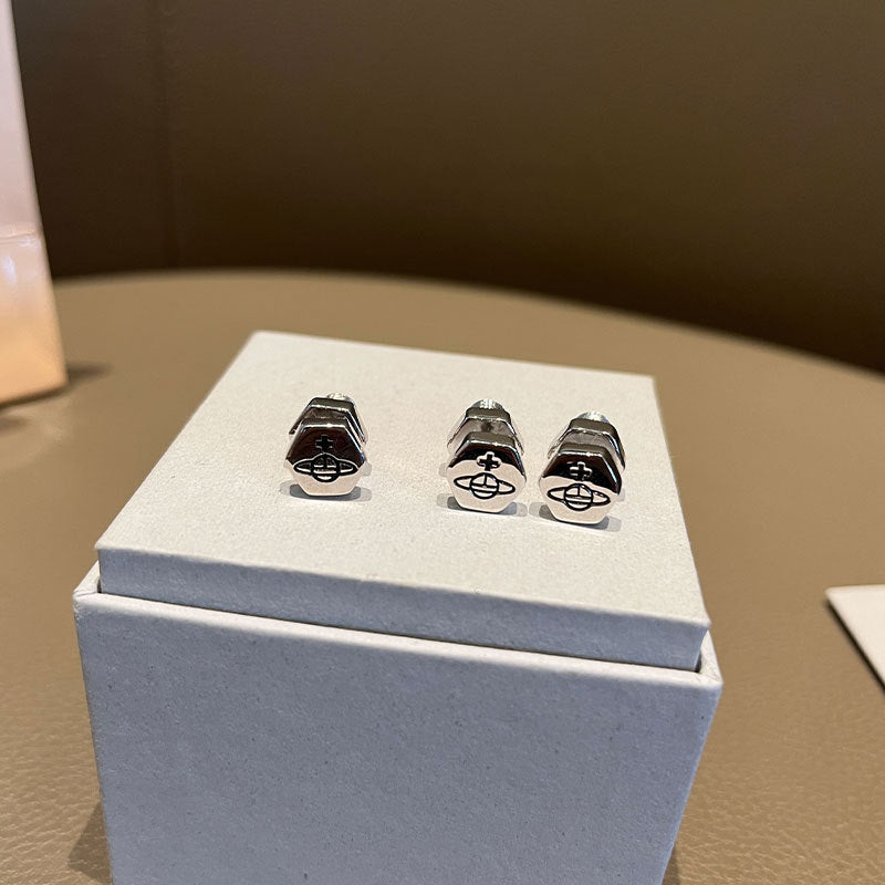 The Queen Mother of the West, Saturn screw stud earrings, single nuts, nuts, stacked earrings, personality punk style male and female couples