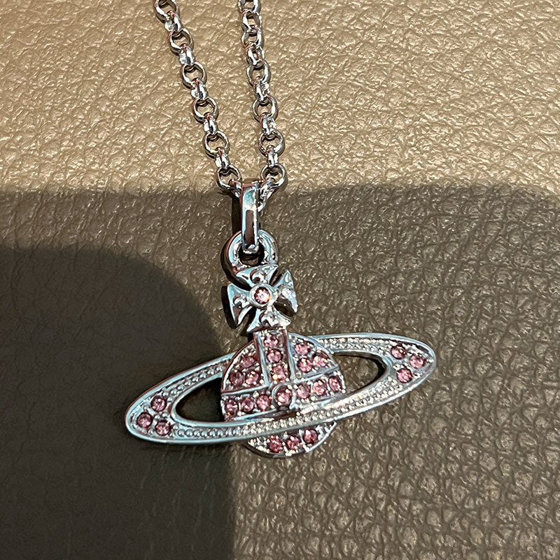 Empress Dowager Gao Xi pink diamond Saturn chain necklace full diamond Saturn pendant light luxury niche necklace explosive