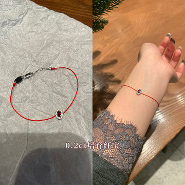 Nurtured diamond red rope bracelet 925 silver natal year New Year's ruby burst flash oval diamond bracelet live broadcast hit