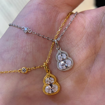 Live broadcast hit flash diamond rock sugar gourd necklace 925 silver new Chinese fine inlaid oval diamond Fulu clavicle chain necklace