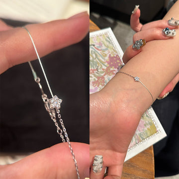 Spring and summer explosive light green five-pointed star bracelet 925 silver extremely thin half rope half chain colored rope base stacked bracelet