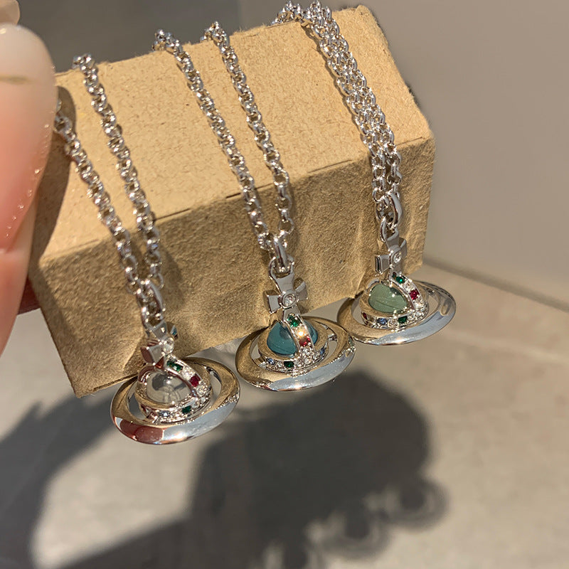 Small sweet potato s, west queen three-dimensional planet orb necklace, glass beads, colored diamonds, earth planet pendant, planet clavicle