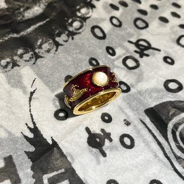 New Queen Mother Medieval King Ring Wide Edition Saturn Ring Enamel Glazed White Fritillary Personality Punk Couple