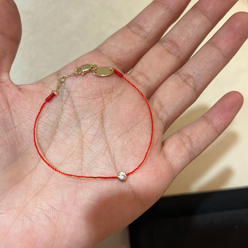 Full of diamond small red rope bracelet 925 silver lucky red rope chain female natal year stacked gold braided bracelet gift