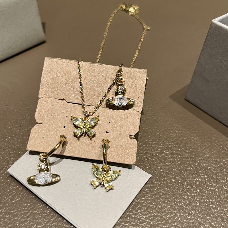 The new Queen Mother of the West diamond butterfly Saturn necklace earrings are fine-set with orb earrings and chokers