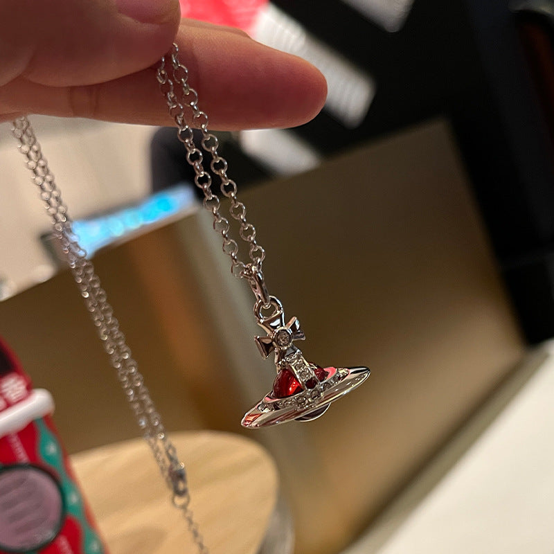 Limited color: Queen Mother of the West, medium red ball, three-dimensional Saturn, orb necklace, diamond-encrusted planet, aviator, sweater chain accessory