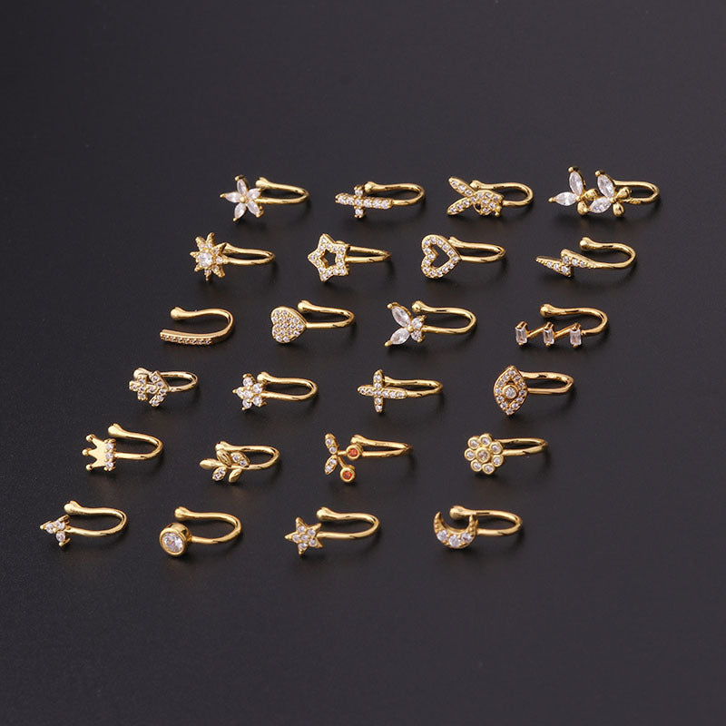 2023 new micro-inlaid zircon U-shaped nose clip, ear bone clip, popular in Europe and America without holes, punctured nose ring, foreign trade jewelry