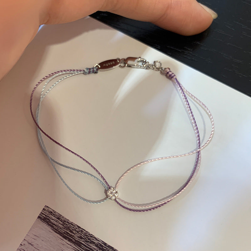 The live broadcast hit lavender gray three-color rope bracelet mini flash diamond ultra-fine multi-layer bracelet classic hand ornament