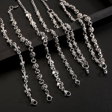 Vintage style cross flower bracelet mixed vintage hip hop male and female couple old versatile cross clavicle chain